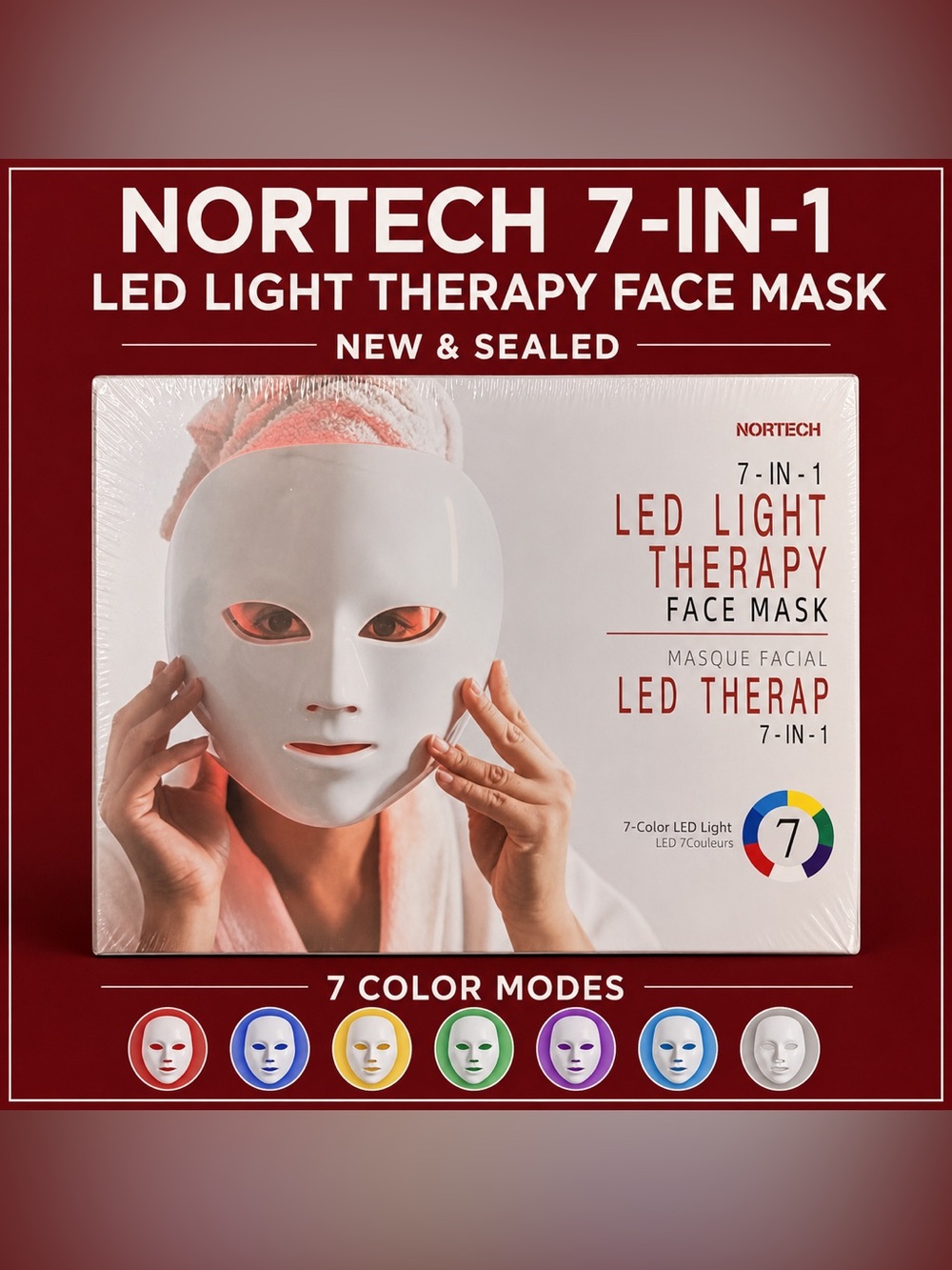 NIB Nortech 7-in-1 LED Light Therapy Face Mask - White